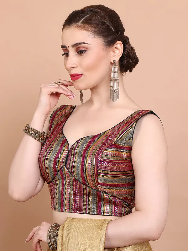 Maroon brocade sleeveless ready made blouse