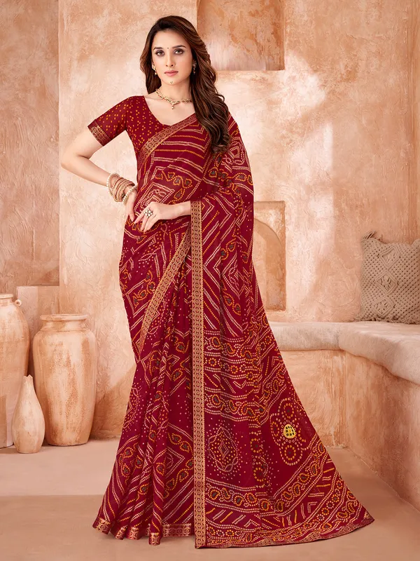 Maroon chiffon printed saree