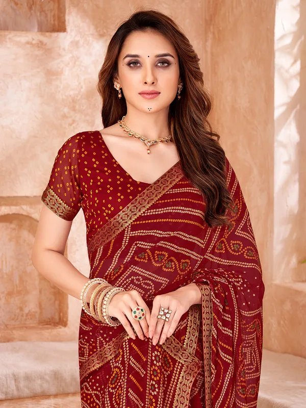 Maroon chiffon printed saree