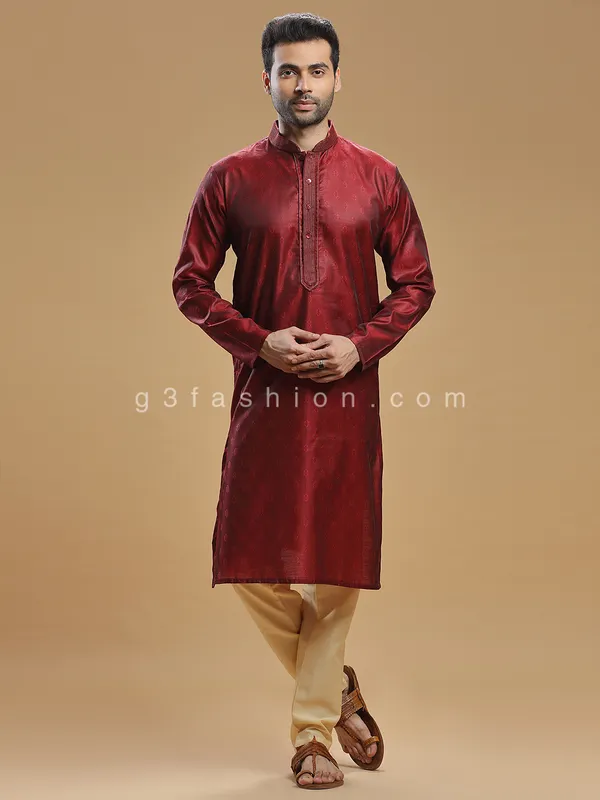 Maroon color silk kurta suit for men