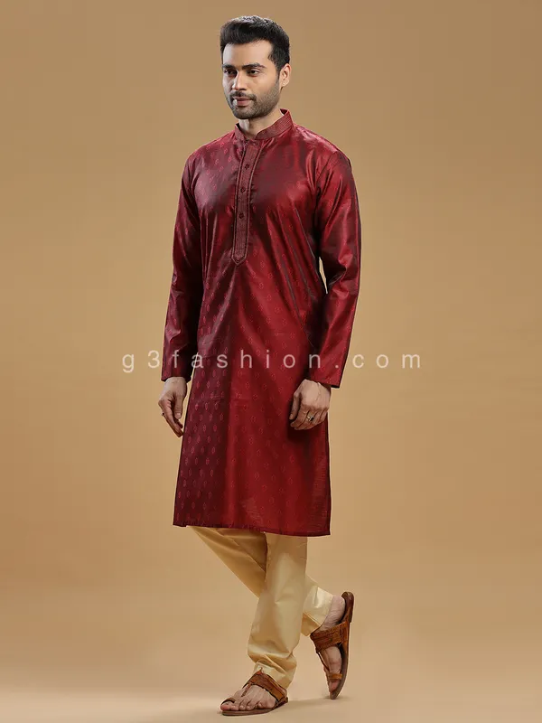 Maroon color silk kurta suit for men