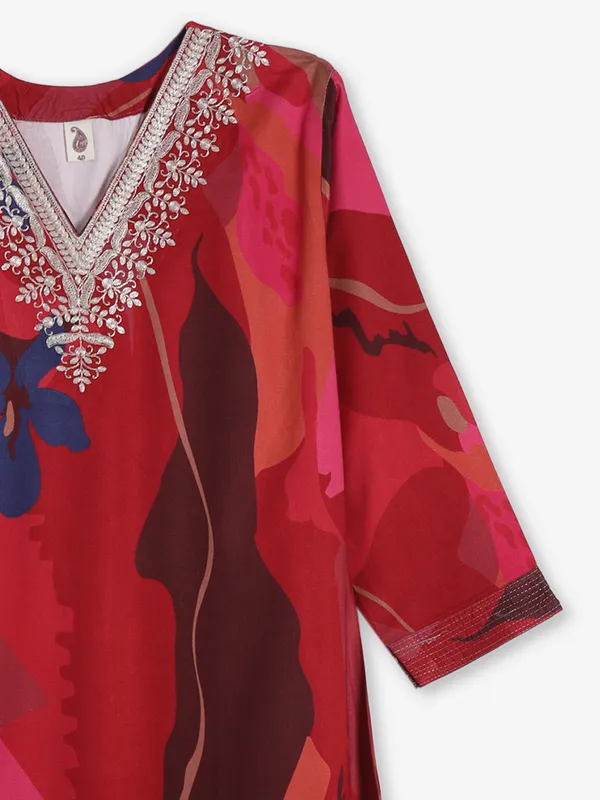 Maroon cotton kurti with zari work