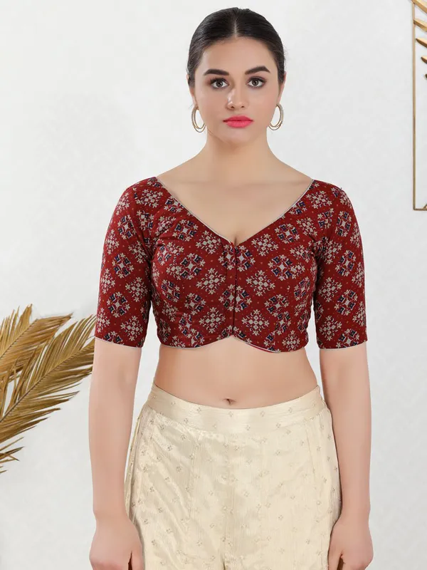 Maroon cotton printed blouse