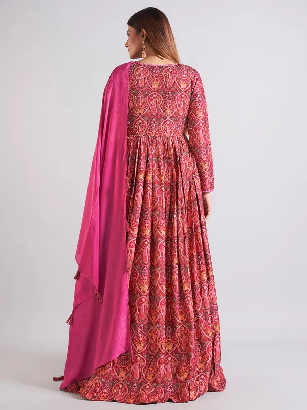 Maroon cotton silk anarkali salwar suit