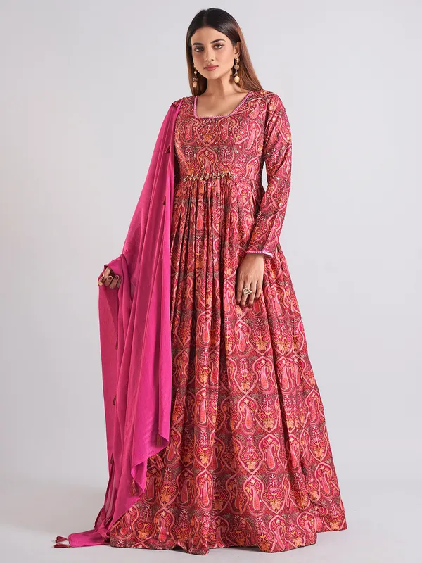 Maroon cotton silk anarkali salwar suit