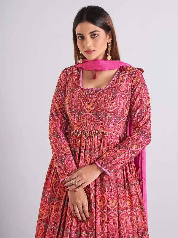 Maroon cotton silk anarkali salwar suit