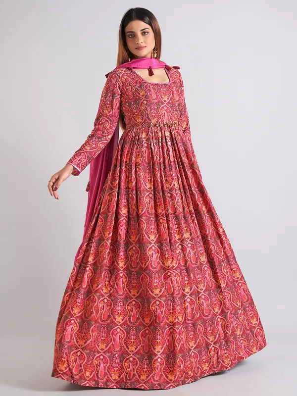Maroon cotton silk anarkali salwar suit