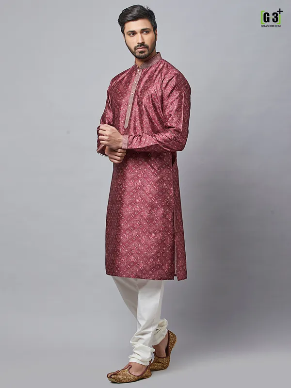 Maroon cotton silk kurta set for festivals