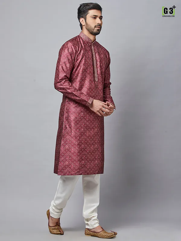 Maroon cotton silk kurta set for festivals