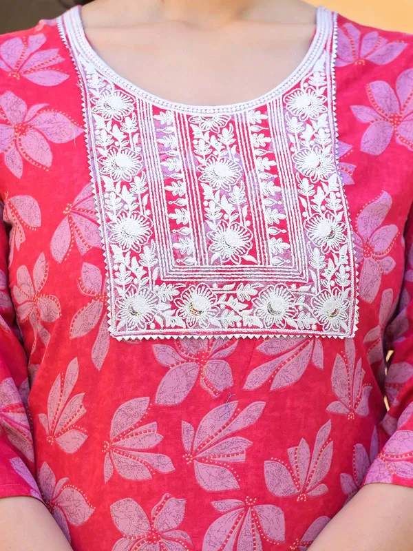 Maroon cotton silk kurti set in printed