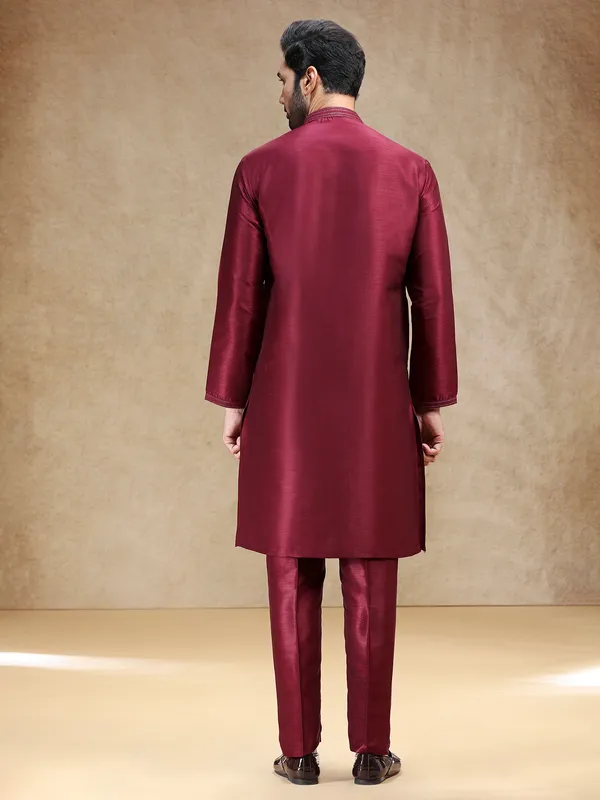 Maroon cotton silk men kurta pajama for men