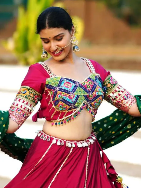 Maroon cotton silk navratri chaniya choli