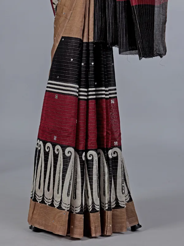 Maroon cotton silk saree with mirror detailing