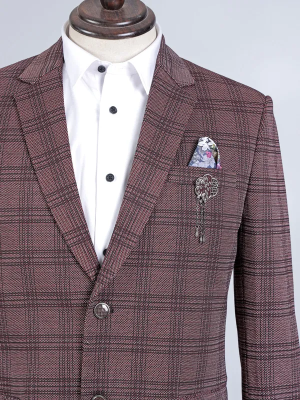 Maroon cotton textured blazer for party