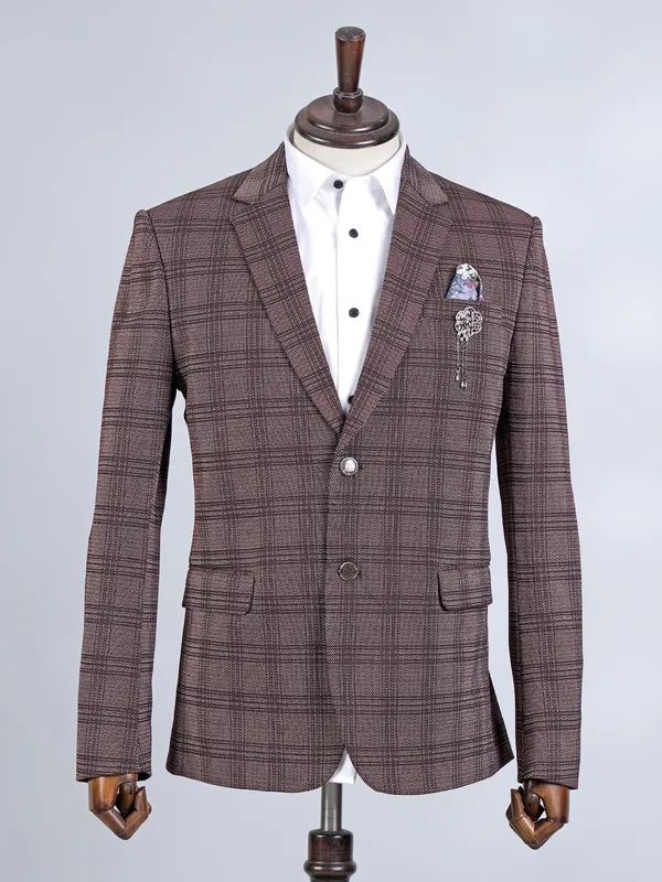 Maroon cotton textured blazer for party