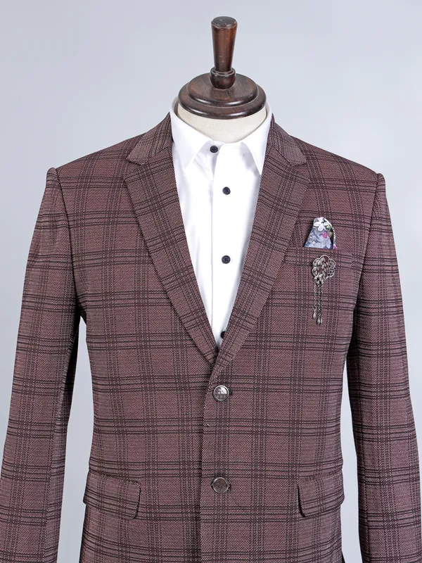 Maroon cotton textured blazer for party