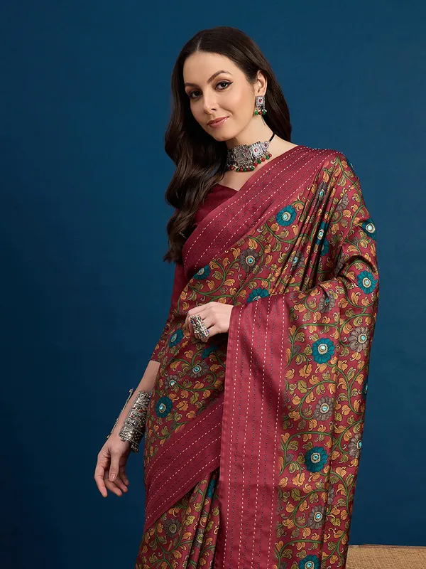Maroon cozi silk printed saree