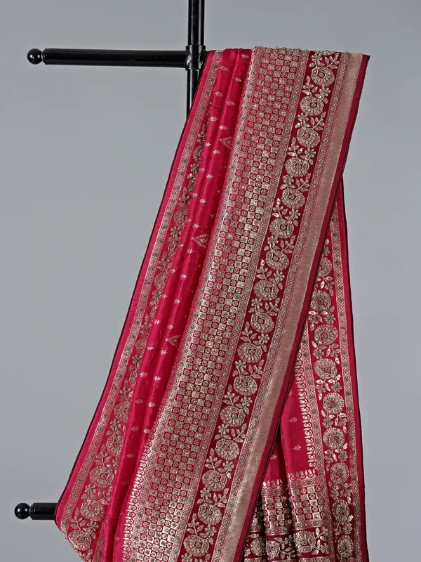 Maroon dola silk heavy wedding saree