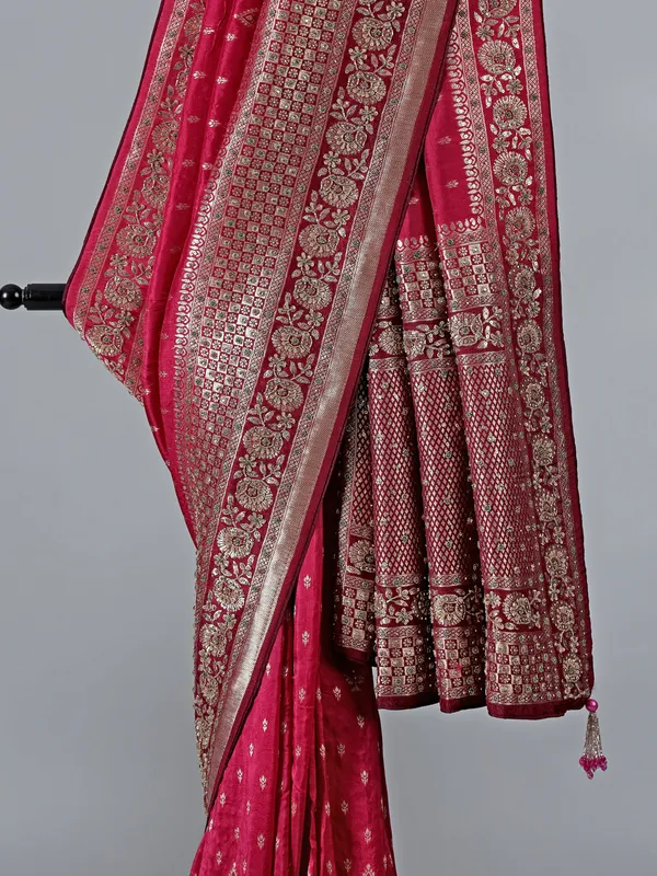 Maroon dola silk heavy wedding saree