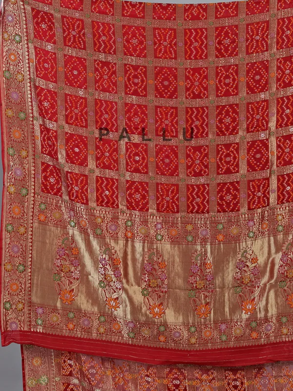 Maroon dola silk saree with bandhej print