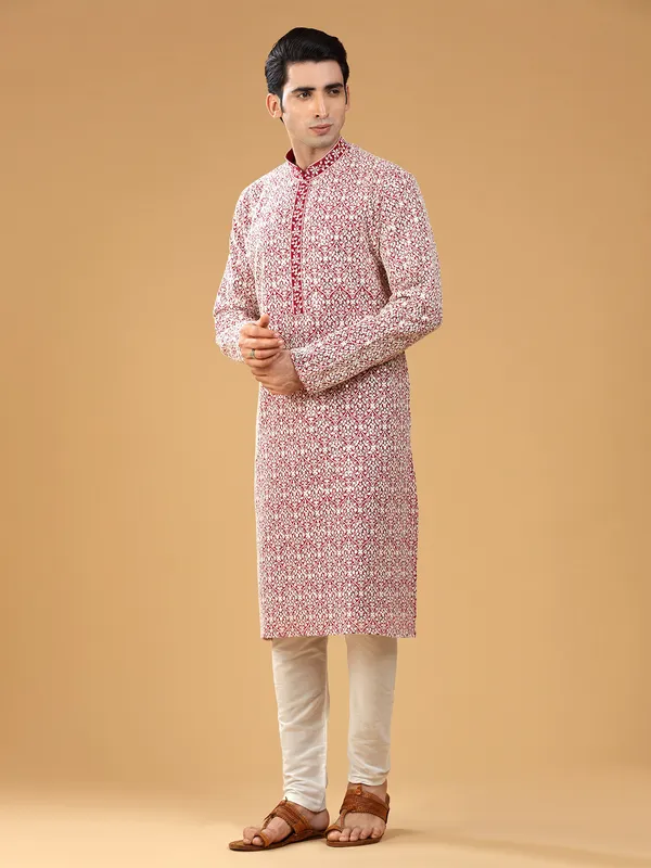 Maroon embroidery georgette kurta suit