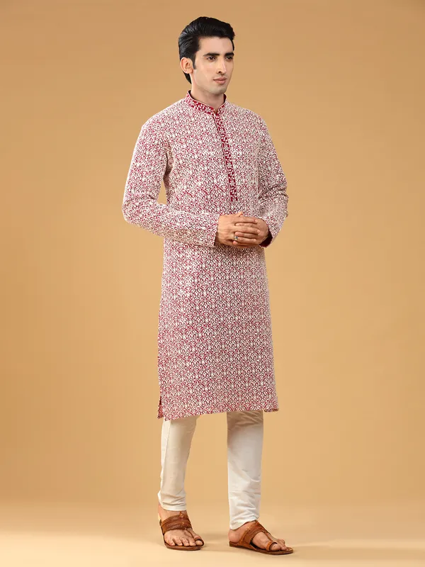 Maroon georgette  Men Kurta pajama