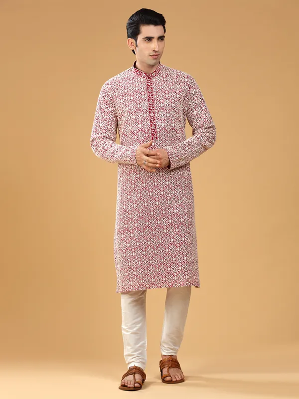 Maroon embroidery georgette kurta suit