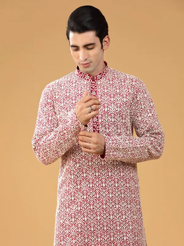 Maroon embroidery georgette kurta suit