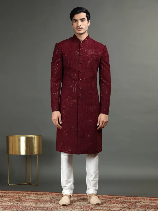 Maroon embroidery indowestern