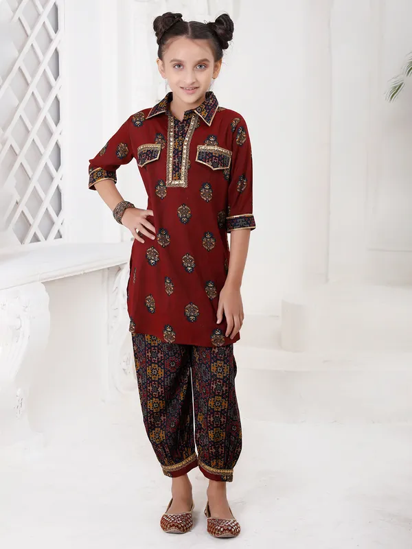 Maroon fabulous hued cotton printed salwar suit