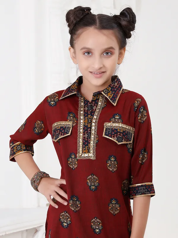 Maroon fabulous hued cotton printed salwar suit