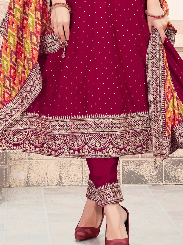Maroon feastive wear salwar suit in silk