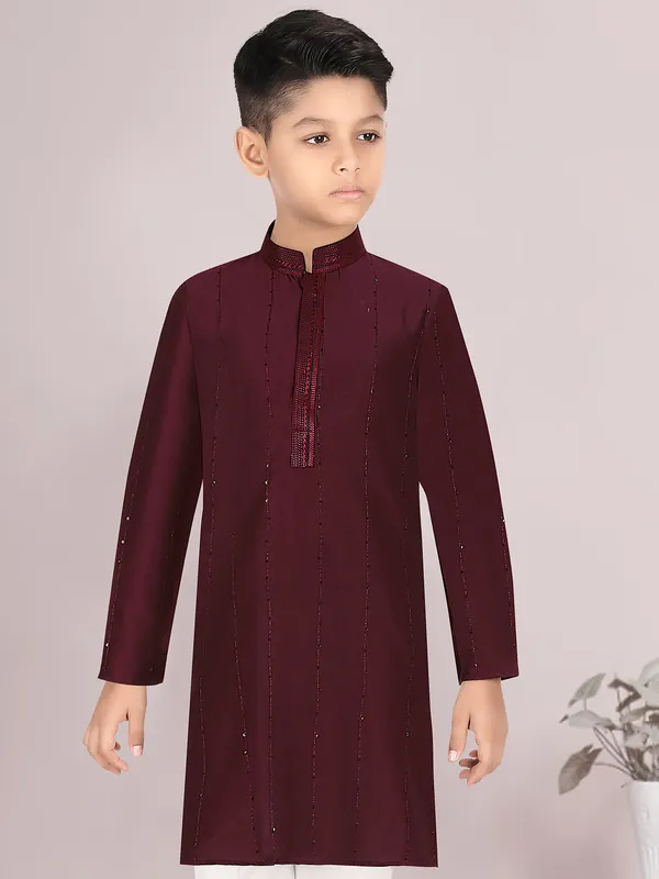 Maroon fesitval special cotton silk kurta suit for boys