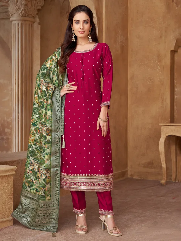 Maroon festive wear salwar suit in rich silk