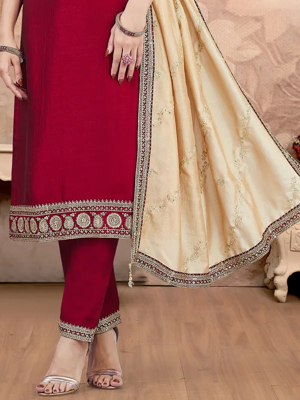 Maroon festive wear silk salwar suit for women