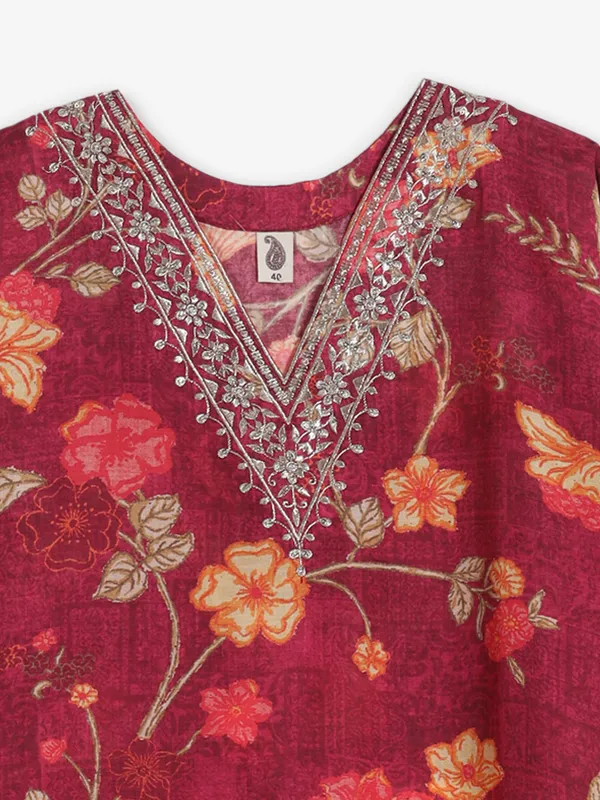Maroon flower printed cotton kurti