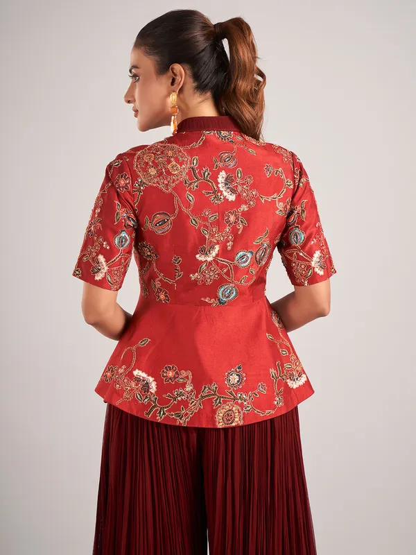 Maroon georgette designer palazzo suit