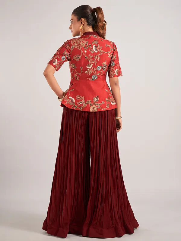 Maroon georgette designer palazzo suit