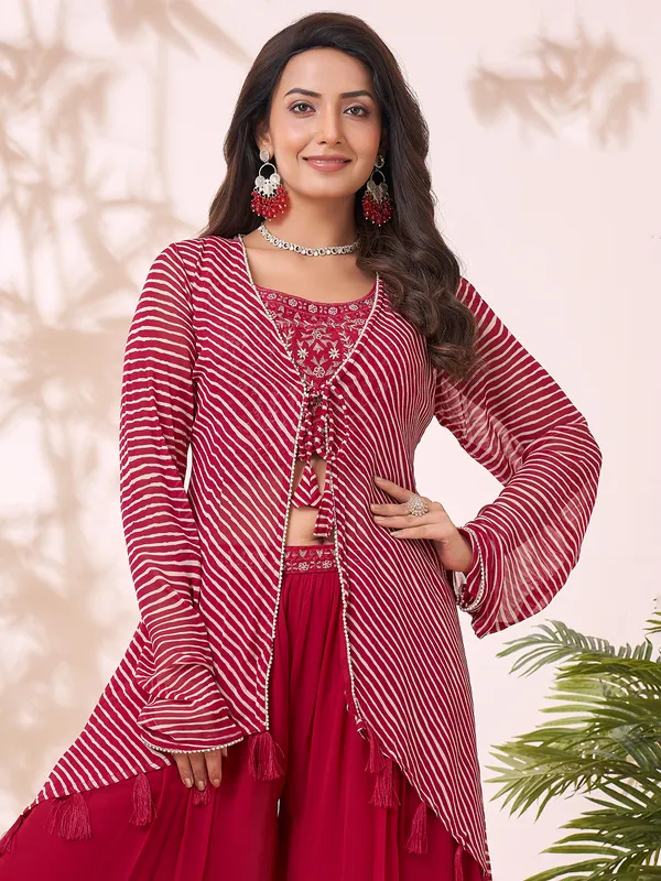 Maroon georgette palazzo suit with jacket design