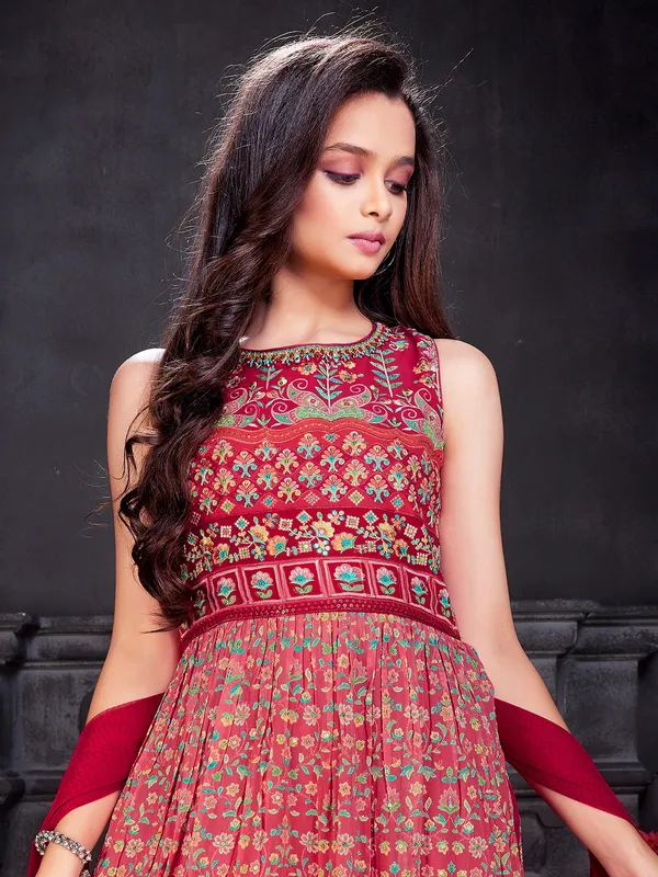 Maroon georgette printed style palazzo suit