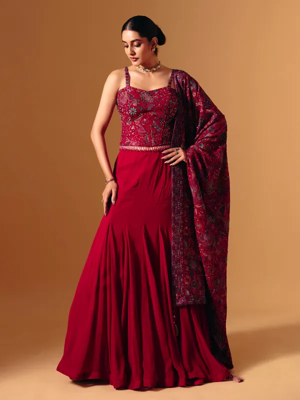 Maroon georgette stone embellished lehenga choli