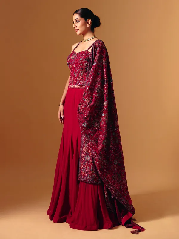 Maroon georgette stone embellished lehenga choli