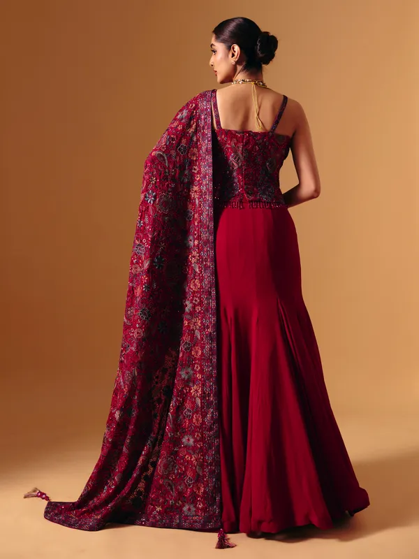 Maroon georgette stone embellished lehenga choli