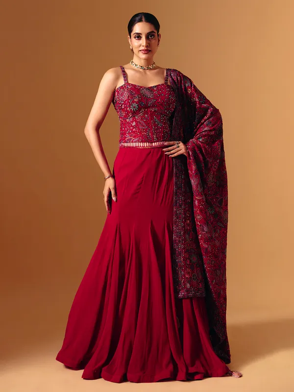 Maroon georgette stone embellished lehenga choli