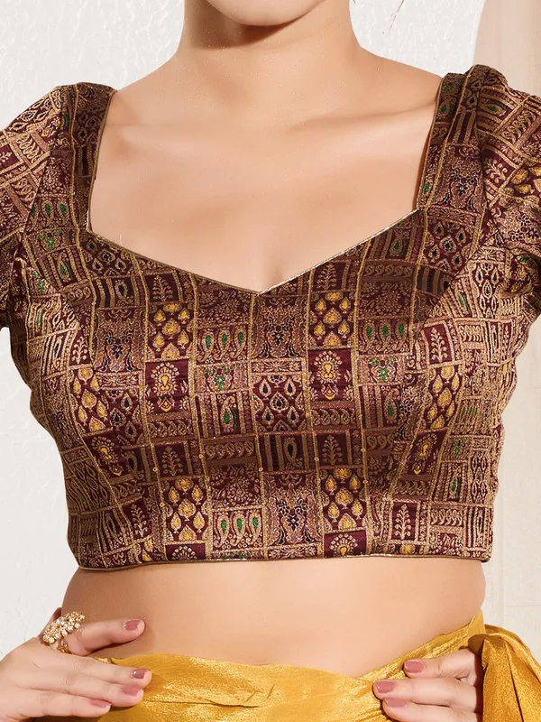 Maroon jacquard ready made blouse for women
