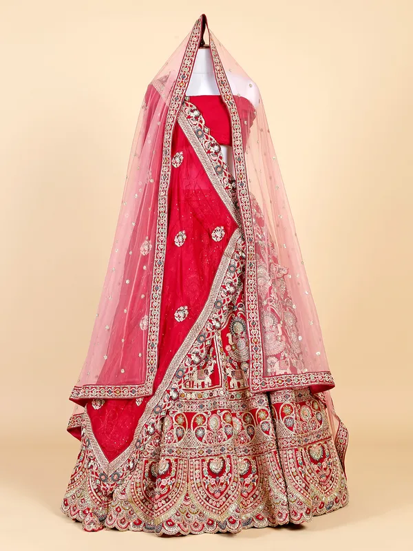 Maroon lehenga choli in raw silk
