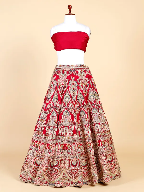 Maroon lehenga choli in raw silk