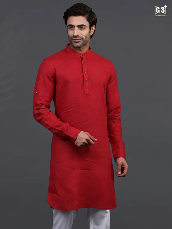 Maroon linen festive occasion mens kurta