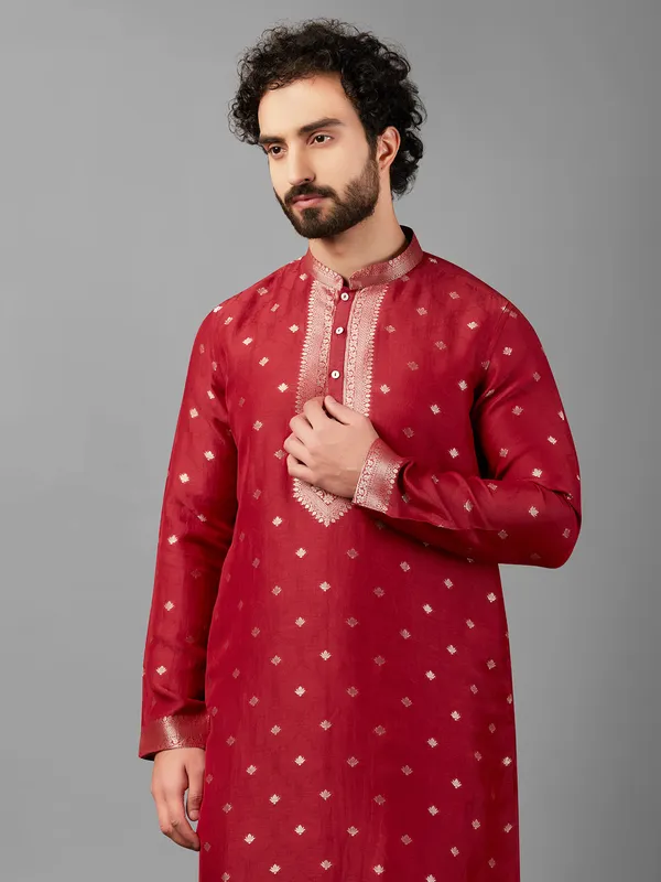 Maroon linen  Men Kurta pajama festive