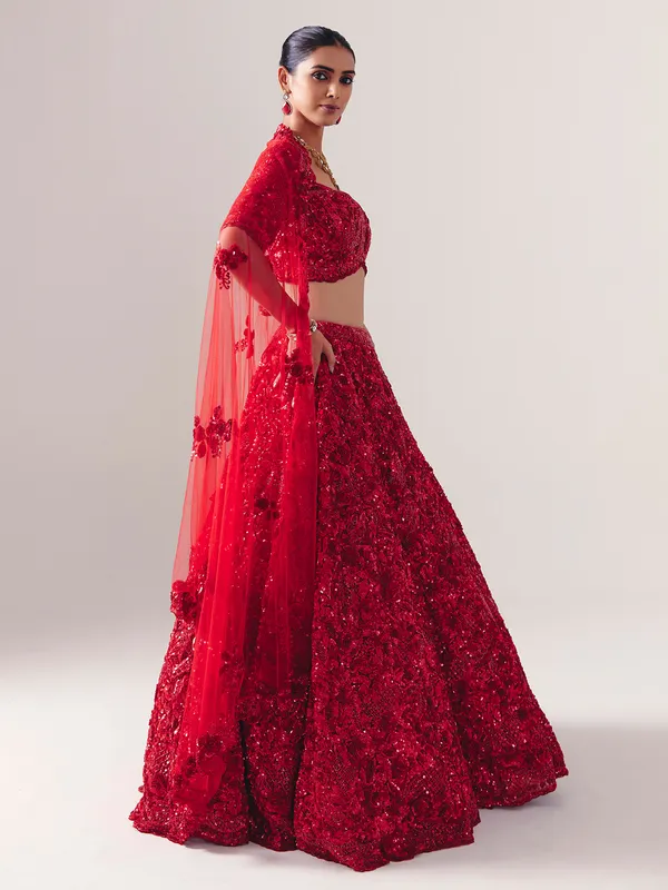 Maroon net designer lehenga choli with sequins gleam